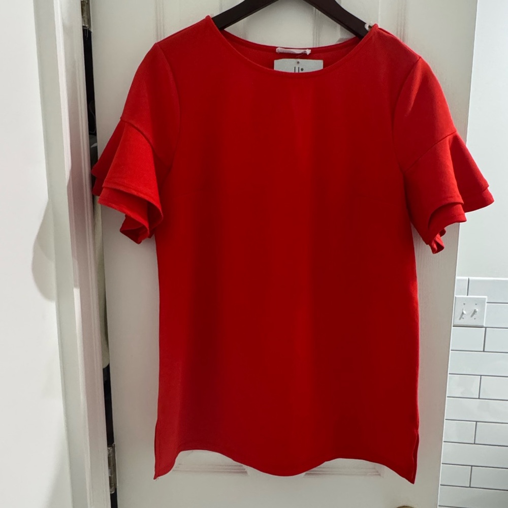 First Love by Lovely. Vibrant Red Ruffle Sleeve Blouse